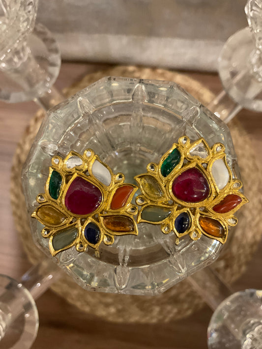 Navratna Lotus Earrings