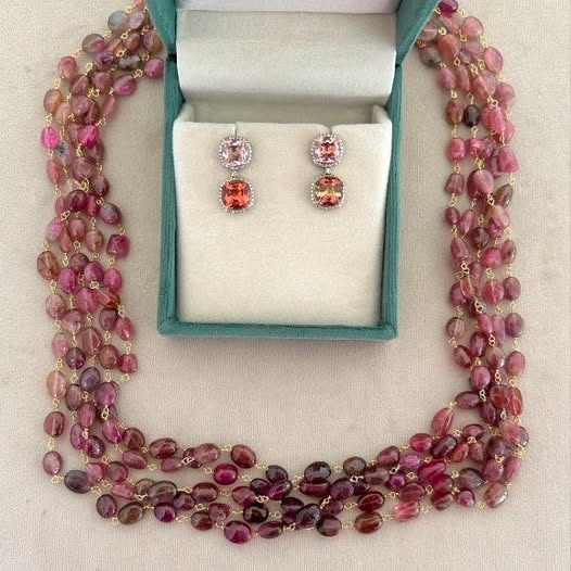 Rose Aura Tourmaline Cascade Set