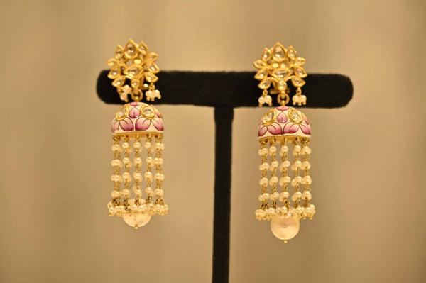 Lotus Enamel Pearl Jhumkis