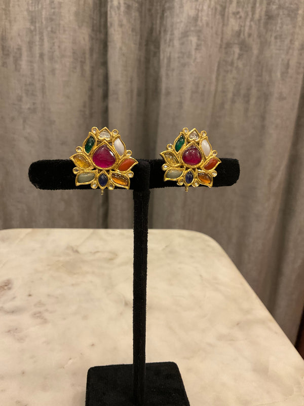 Navratna Lotus Earrings