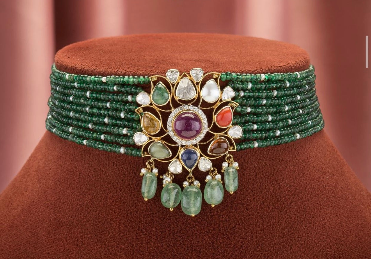 Navratna Pendant with Pearls