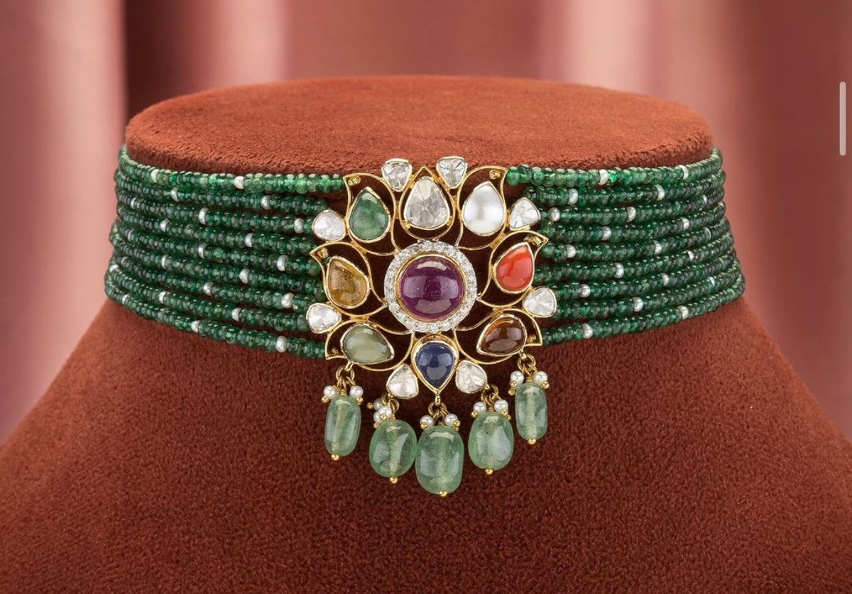 Navratna Pendant with Pearls