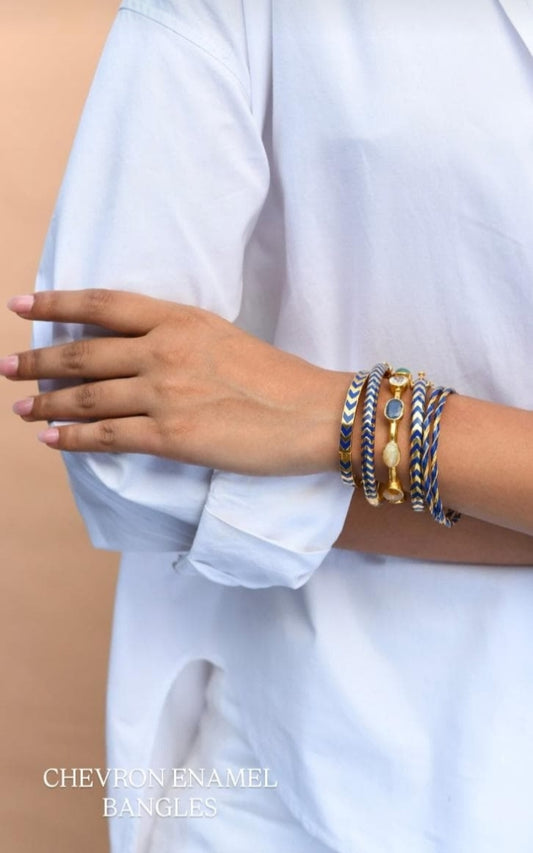 Chevron Enamel Bangles – Blue Dynasty